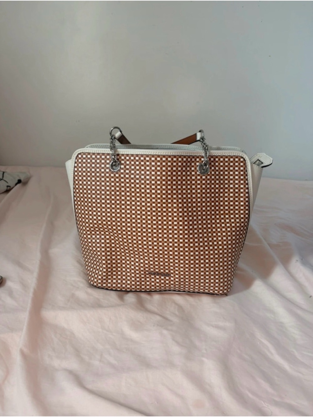 Calvin Klein Medium Beige White Tote Bag